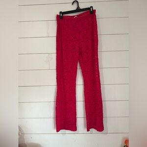 NWOT Free People All Day Lace Women’s Fuchsia Sheer Flare Coquette Pants Sz L